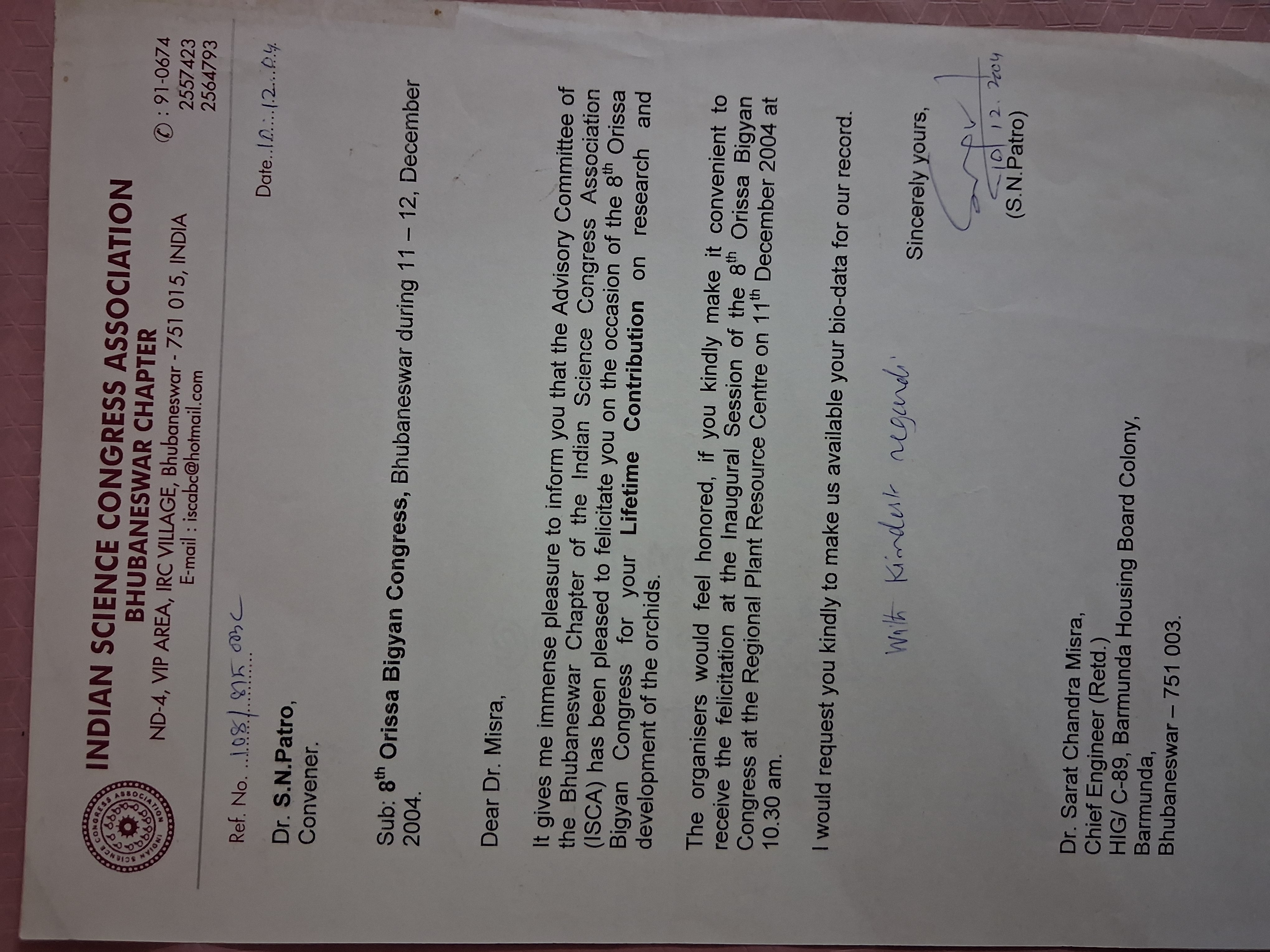 Indian Science Congress Life Time Achievement Award 2004 2